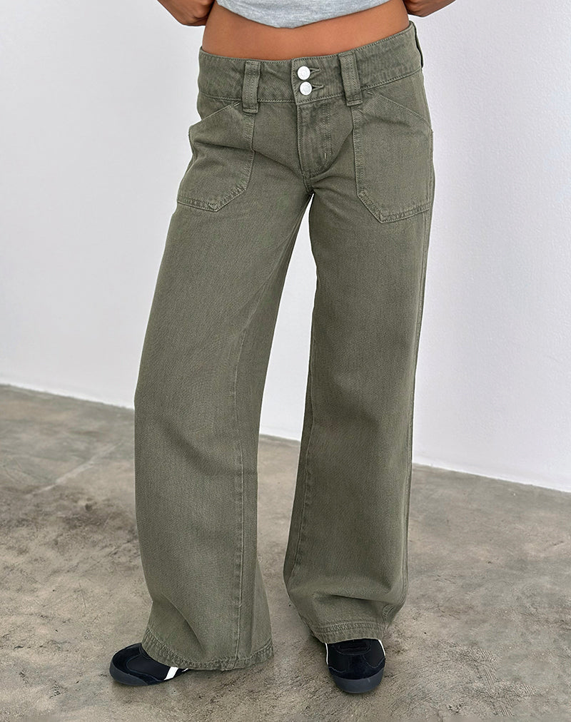 Image of Low Rise Relaxed Cargo Jeans in Olive