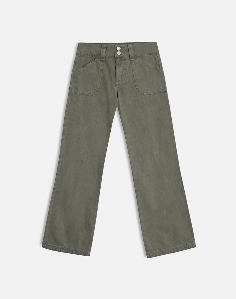 Image of Low Rise Relaxed Cargo Jeans in Olive