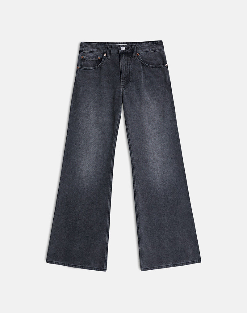 Image of Low Rise Slouchy Flare Jeans in Washed Black Grey