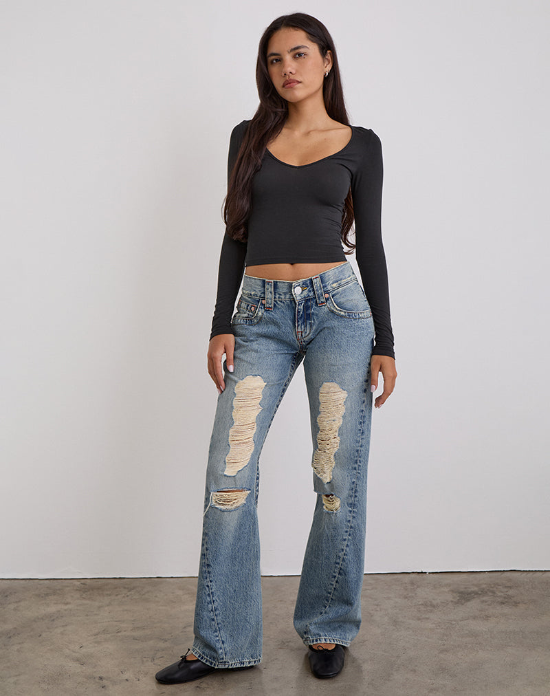 Image of Low Rise Twisted Seam Ripped Jean in True Blue