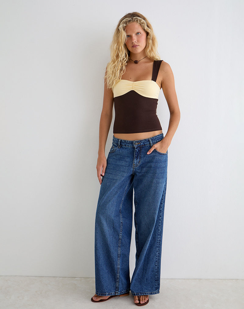 Image of Lure Top in Rayon Jersey Bitter Chocolate and Lemon Yellow