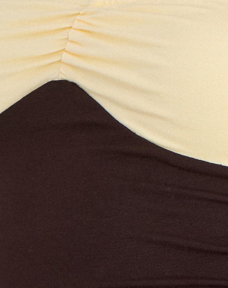 Image of Lure Top in Rayon Jersey Bitter Chocolate and Lemon Yellow