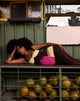 Image of Lure Top in Rayon Jersey Bitter Chocolate and Lemon Yellow