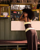 Image of Olie Maxi Skirt in Rayon Jersey Bitter Chocolate and Lemon Yellow