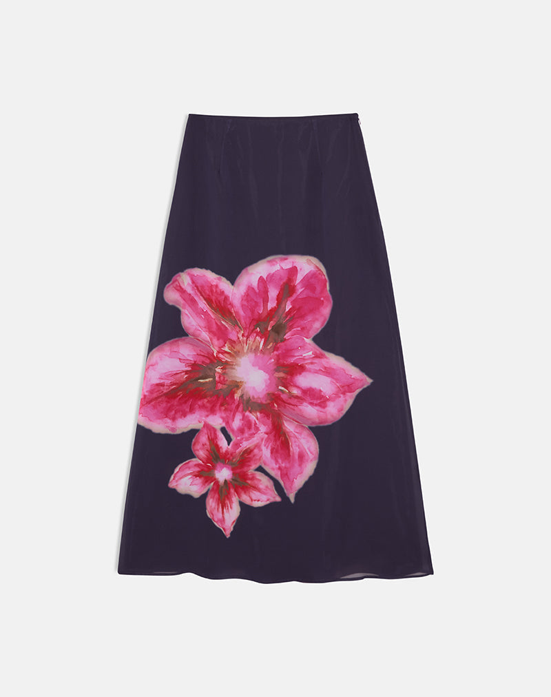 Image of Lurina Maxi Skirt in Purple Chiffon with Desert Flower
