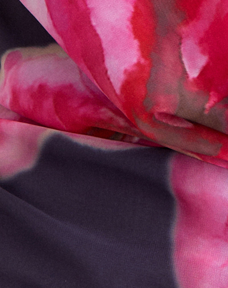 Image of Bujau Plunge Cowl Neck Top in Purple Chiffon with Desert Flower