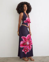 Image of Lurina Maxi Skirt in Purple Chiffon with Desert Flower