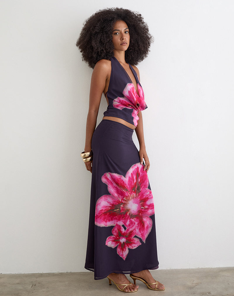Image of Lurina Maxi Skirt in Purple Chiffon with Desert Flower