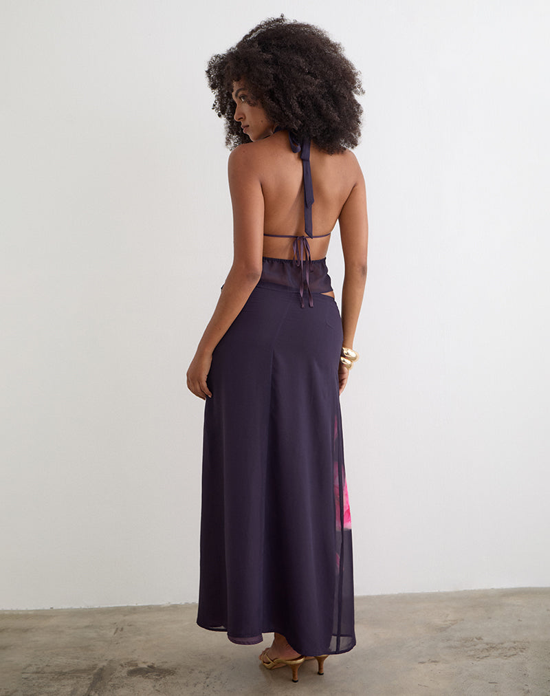 Image of Lurina Maxi Skirt in Purple Chiffon with Desert Flower