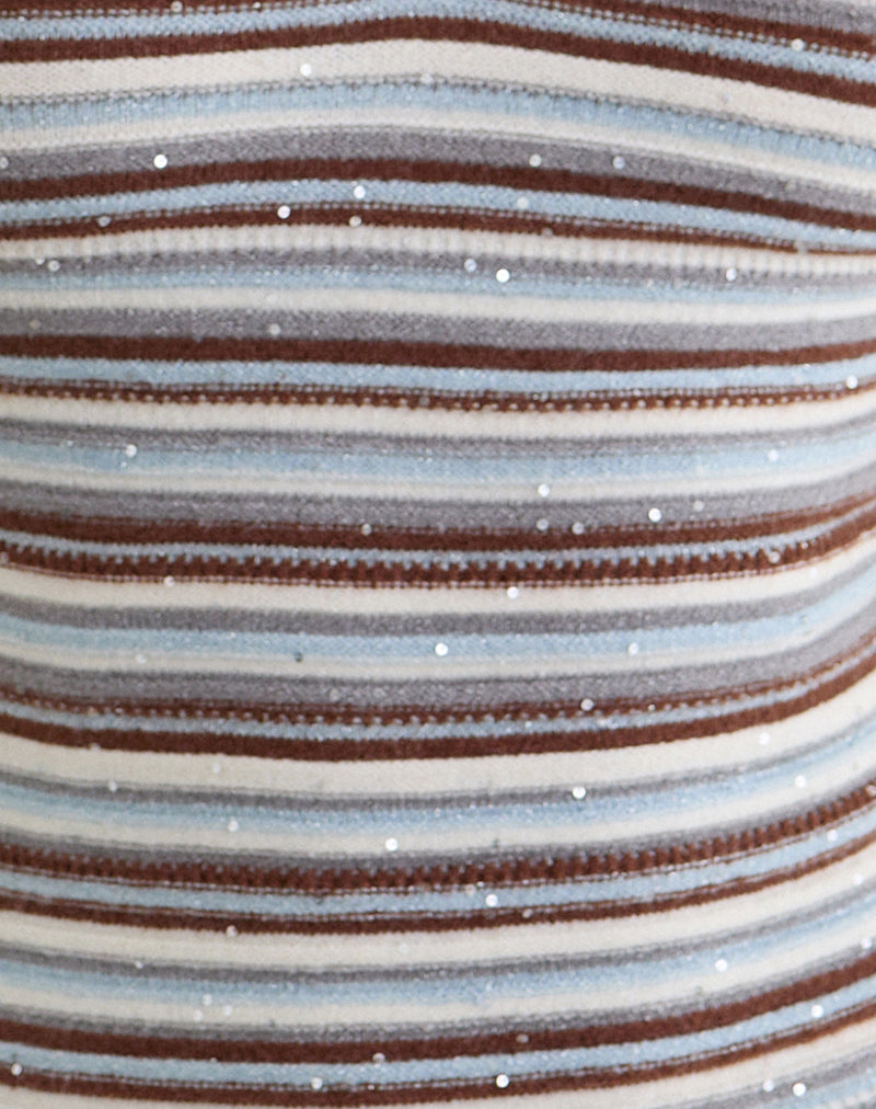 Image of Lycia Plunge Top in Knit Stripe Blue and Brown