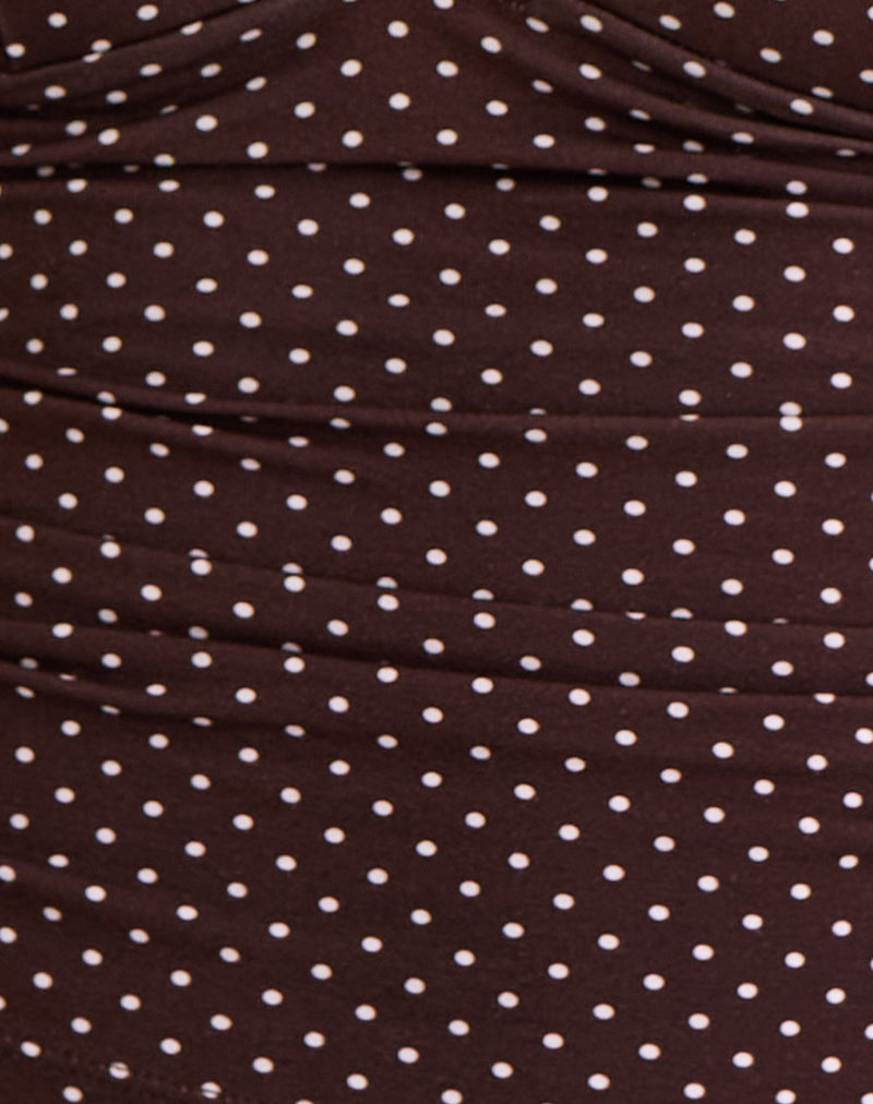 Image of Lycia Plunge Top in Micro Polka Brown