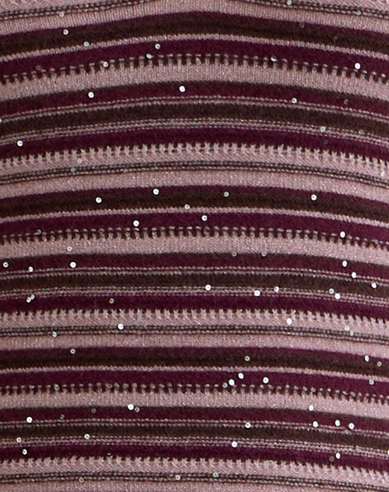 Image of Lycia Plunge Top in Glitter Knit Striped Purple