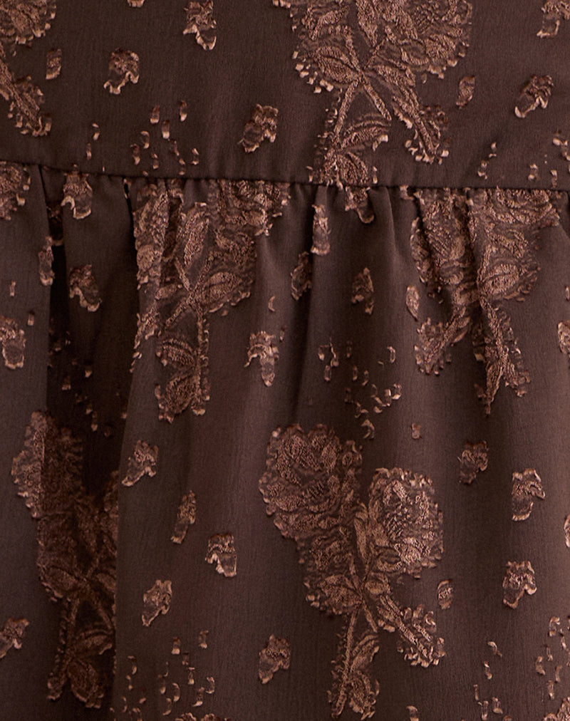 Image of Daju Mini Skirt in Floral Jacquard Chiffon Brown