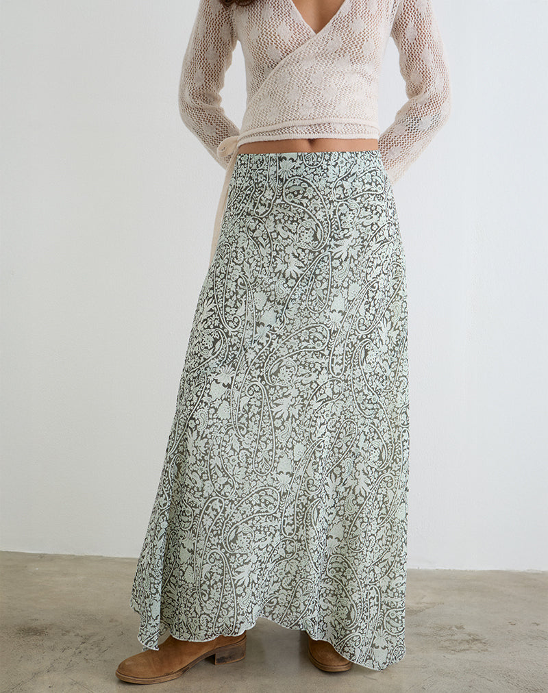 Image of Rumela Maxi Skirt in Bloom Paisley Pale Blue