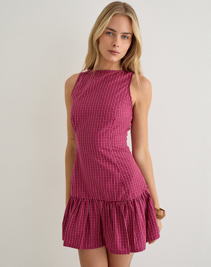 Image of Maelah Dress in Raspberry Shadow Check