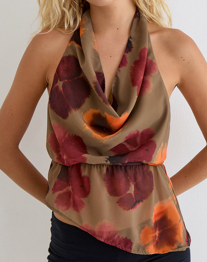 Image of Mahda Top in Chiffon Petals Script Olive