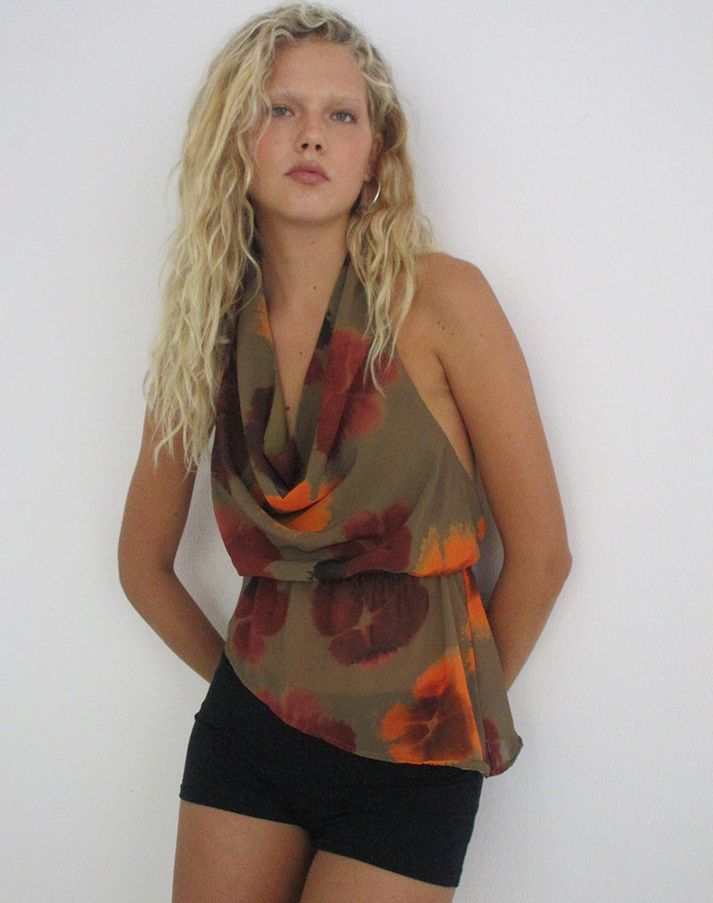 Image of Mahda Top in Chiffon Petals Script Olive