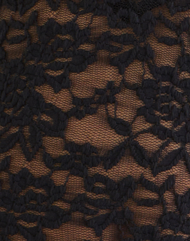 Image of Mahota Deep Plunge Long Sleeve Top in Lace Black