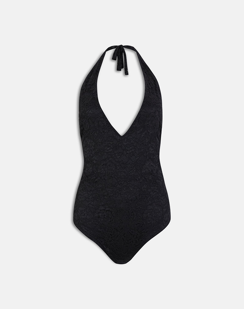 Image of Maizy Halterneck Bodysuit in Black Floral Lace