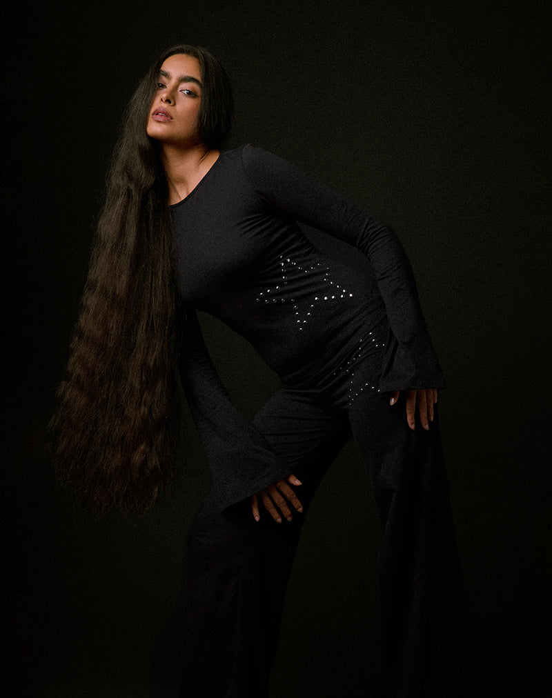 Image of Malakai Long Sleeve Top in Star Stud Black