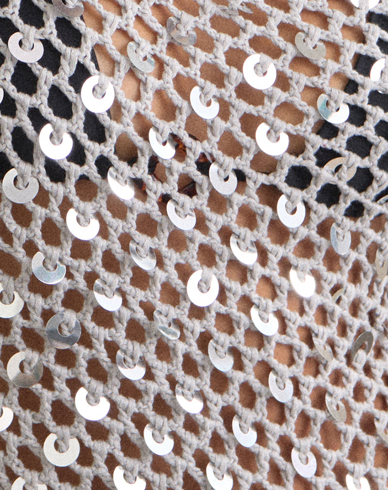 Image of Maliha Poncho in Crochet Knit Silver