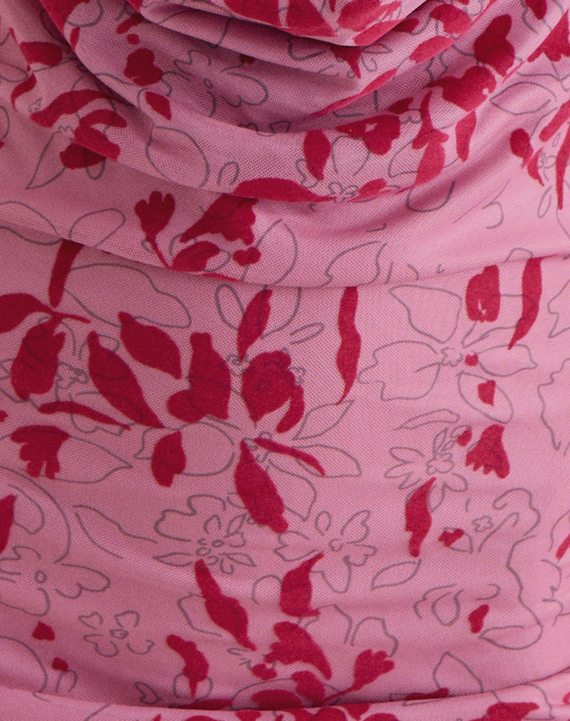 Image of Malora Cowl Mini Dress in Stencil Flower Pink