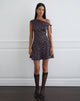 Image of Maribel Mini Dress in Black Satin Scattered with Pink Polka