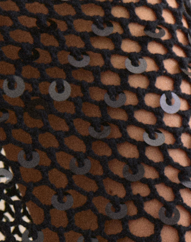 Image of Maritza Midi Skirt in Crochet Knit Black