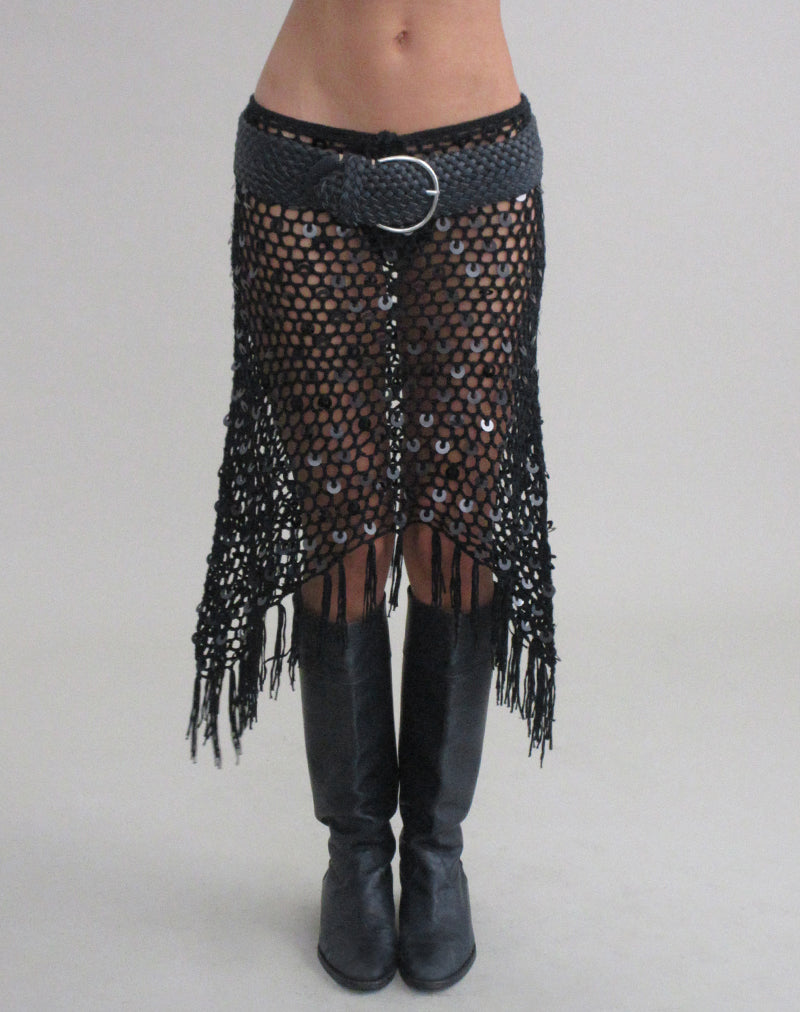 Image of Maritza Midi Skirt in Crochet Knit Black