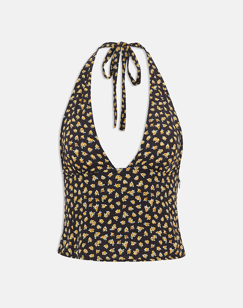 Image of Marsina Halterneck Top in Ditsy Floral Bronze