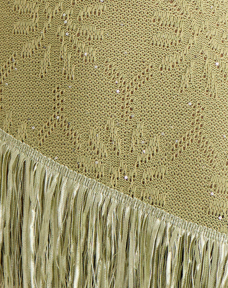 Image of Masina Top With Fringe Hem in Sequin Knit Green