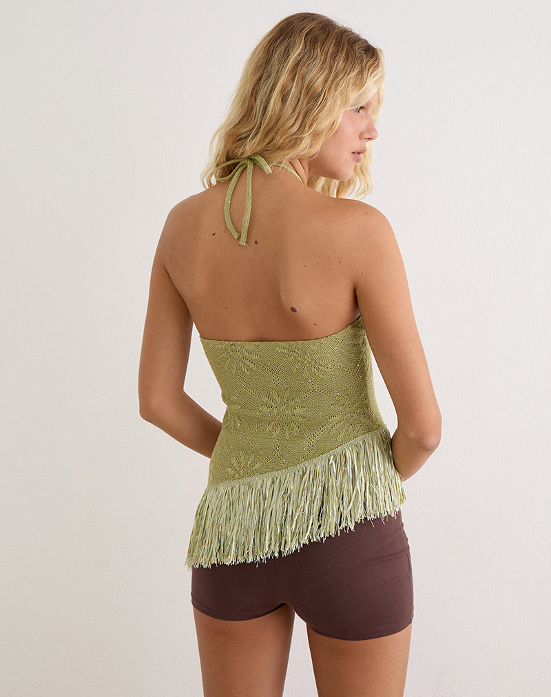 Image of Masina Top With Fringe Hem in Sequin Knit Green