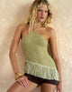 Image of Masina Top With Fringe Hem in Sequin Knit Green