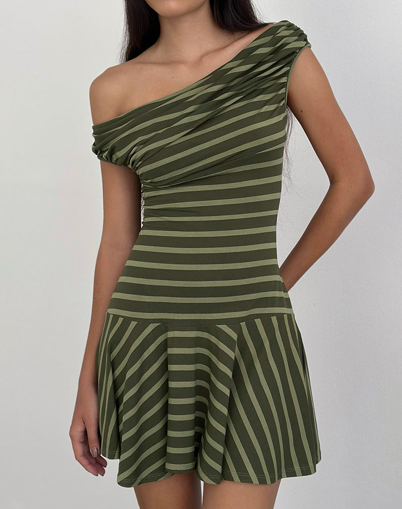 Image of Mausari Mini Dress in Wide Stripe Green