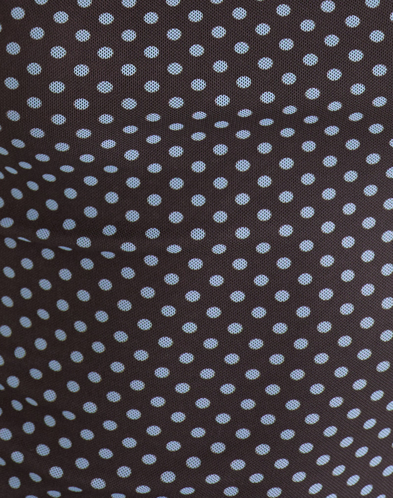 Image of Mawa Maxi Dress in Brown with Compact Blue Polka Dots