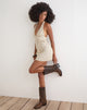 Image of Mayeira Halterneck Mini Dress in Tilt Lines Beige