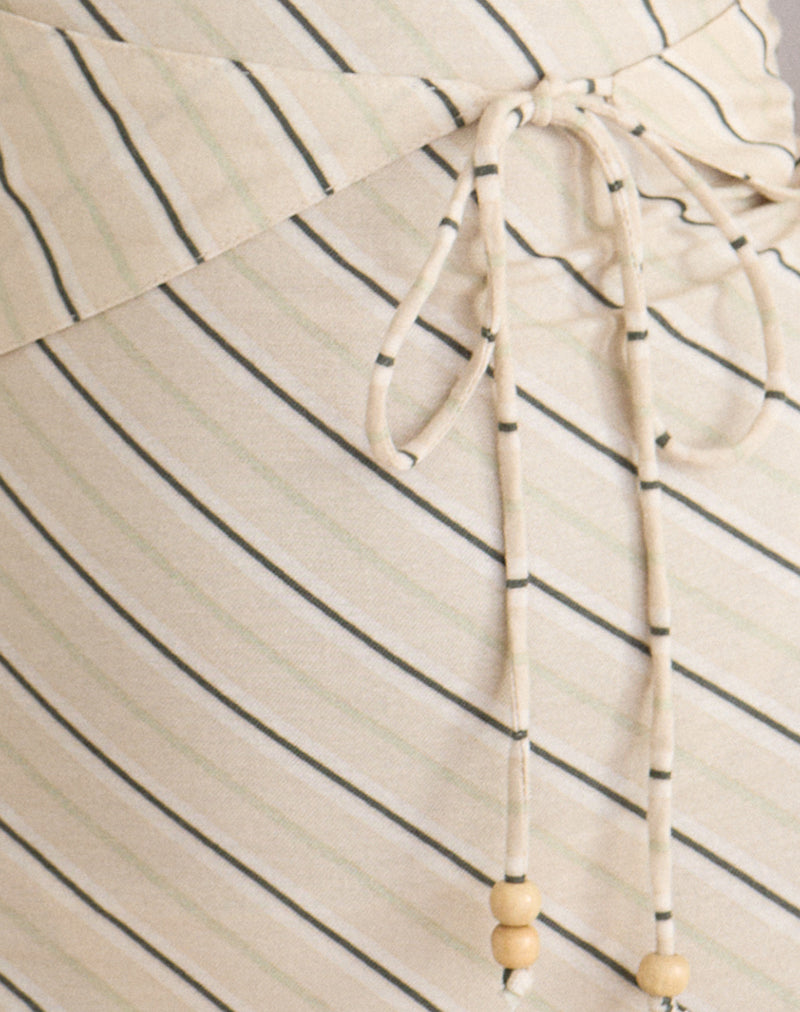 Image of Mayeira Halterneck Mini Dress in Tilt Lines Beige