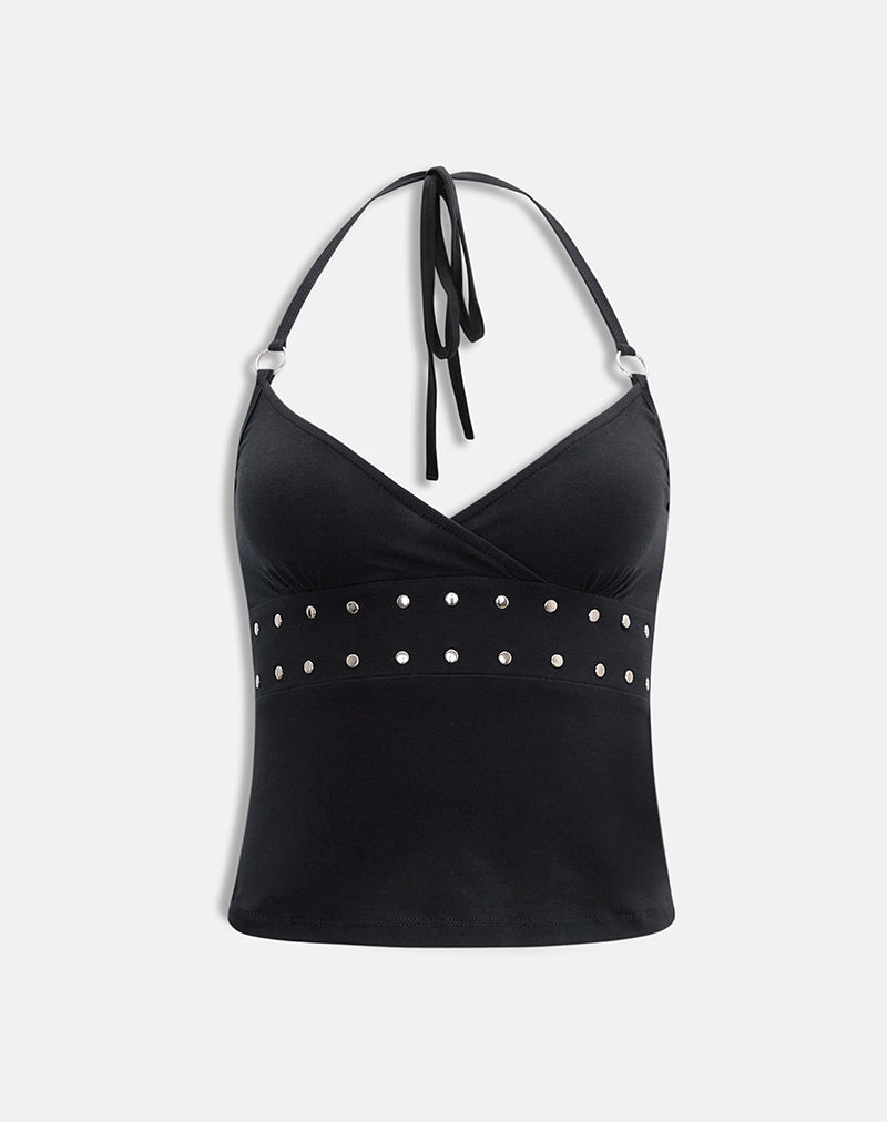 Image of Mayoti Top in Rayon Jersey Black with Studs