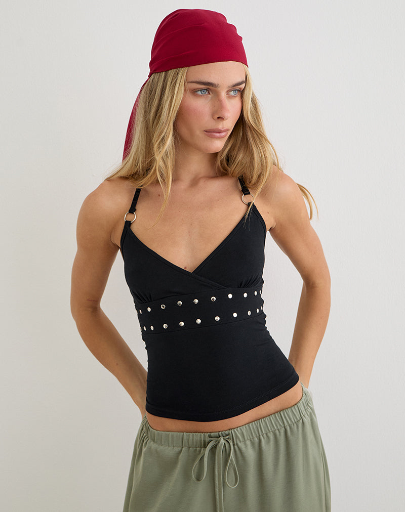 Image of Mayoti Top in Rayon Jersey Black with Studs