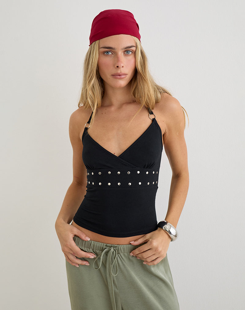 Image of Mayoti Top in Rayon Jersey Black with Studs