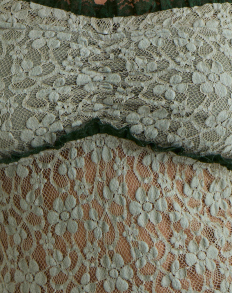 Image of Mayu Top with Ruffle Trim in Lace Sage Green