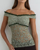 Image of Mayu Top with Ruffle Trim in Lace Sage Green