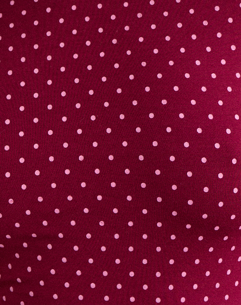 Image of Mazone Top in Wine with Pink Micro Polka Print