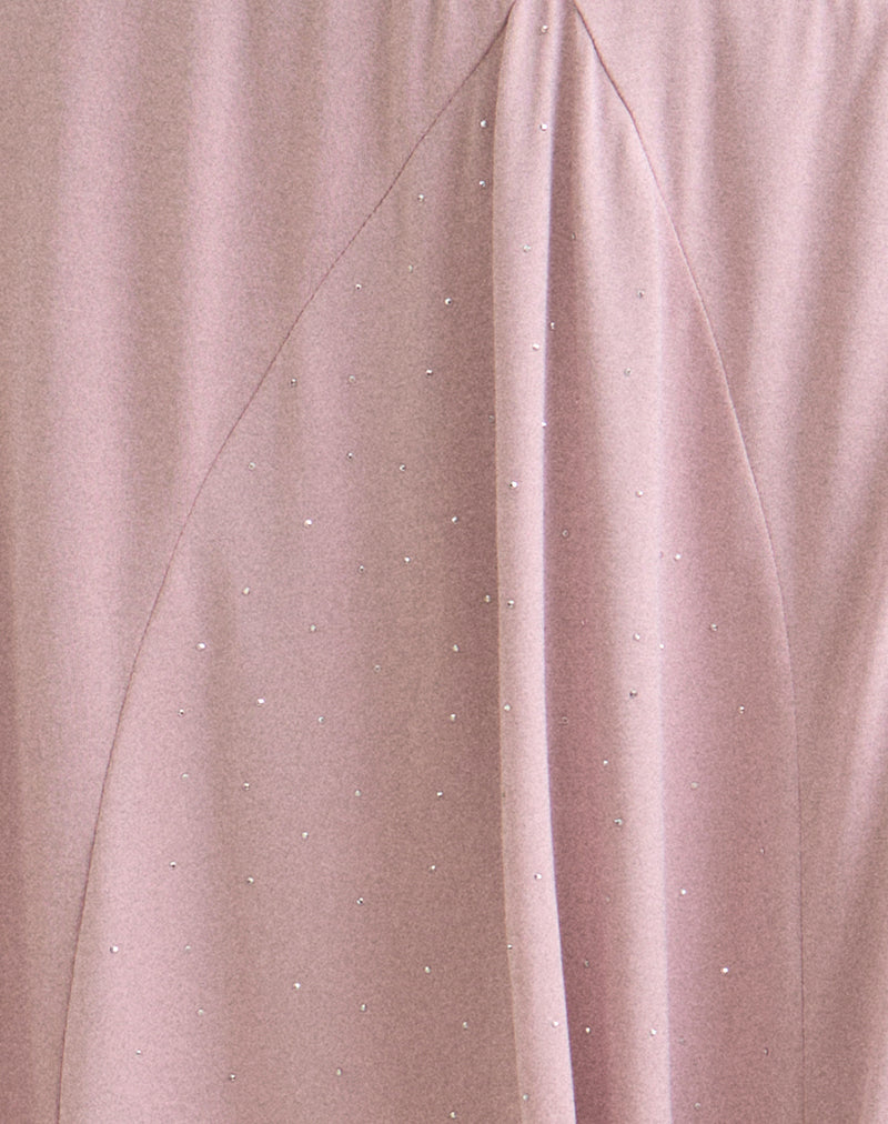 Image of Kaulu Midi Skirt in Cupro Dusty Pink with Rhinestones