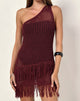 Image of Meloka Asymmetric Fringe Mini Dress in Berry