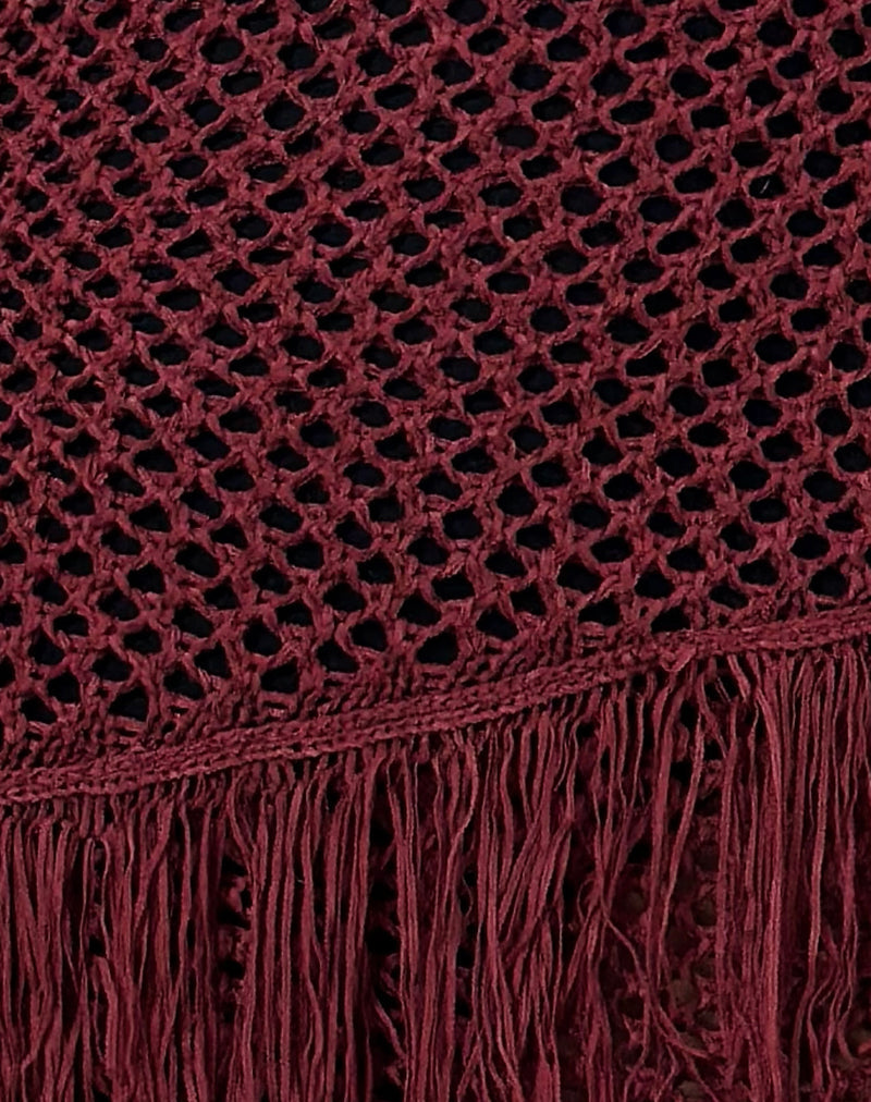 Image of Meloka Asymmetric Fringe Mini Dress in Berry