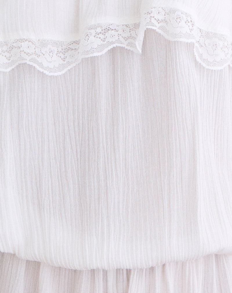 Image of Melosa Tie Strap Playsuit in Rayon White with Lace Trim