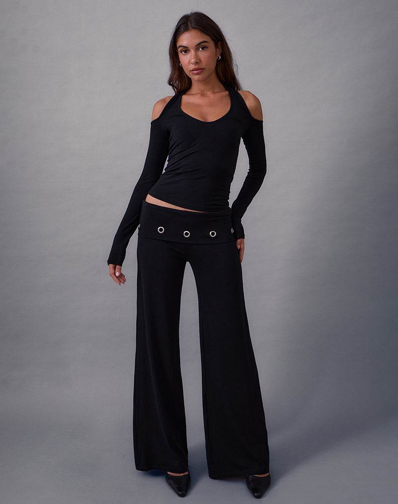 Image of Travis Foldover Trouser in Black with Eyelets