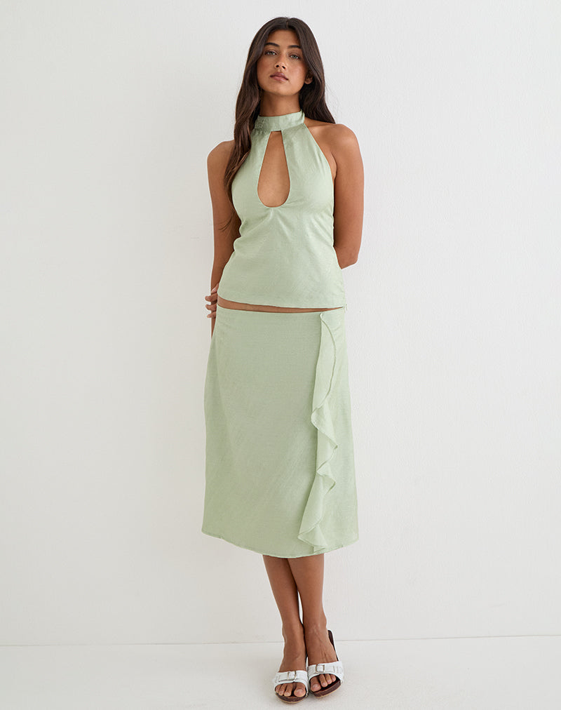 Image of Aksaya Midi Skirt in Shimmer Chiffon Olive