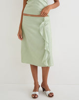 Image of Aksaya Midi Skirt in Shimmer Chiffon Olive